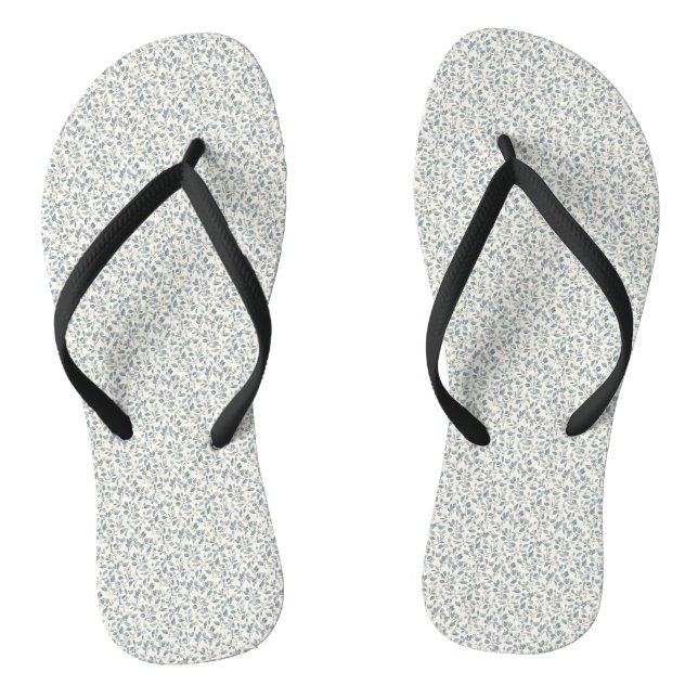 Minimalist 1940s Eucalyptus Slate Blue Sprig Flip Flops (Footbed)