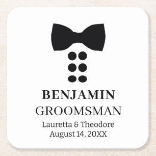 Minimalist-1 B&W Bowtie Design Square Paper Coaster