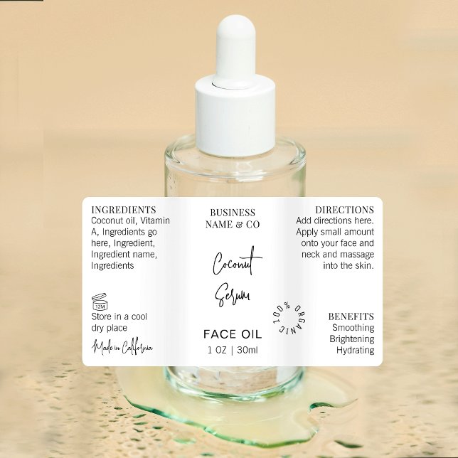 Minimalist 1 OZ Cosmetic Bottle Waterproof Product Labels (Minimalist small dropper bottle waterproof label design with fully editable text, colors and layout)