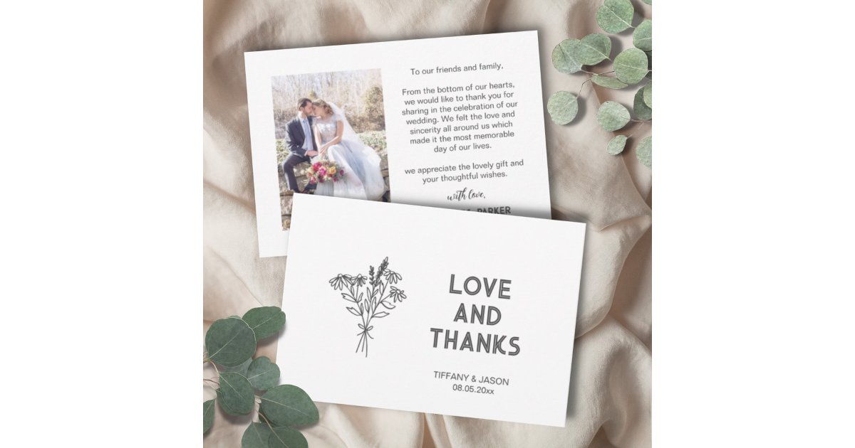 Minimalist 1 Photo Clean Simple Modern Wedding Thank You Card | Zazzle