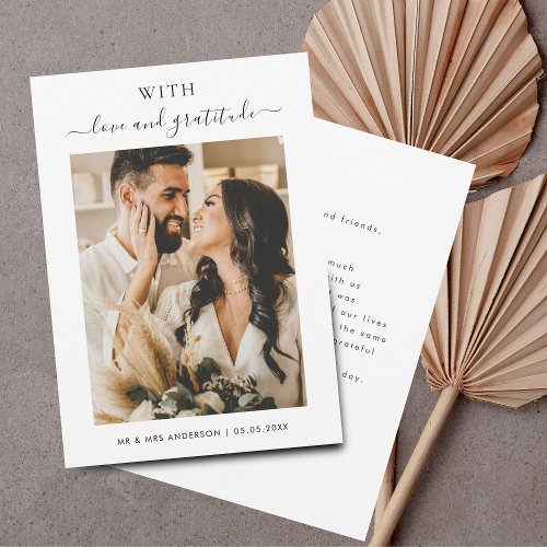 Minimalist 1 Photo with Love and Gratitude Wedding Thank You Card