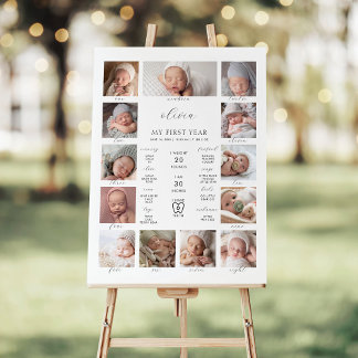 Minimalist 1st Birthday Milestone Photo Collage Foam Board
