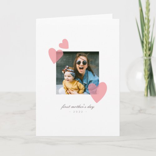 Minimalist 1st Mothers Day Photo Gift with Hearts Card