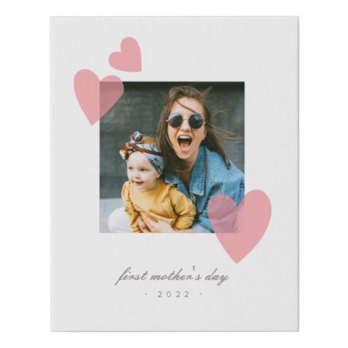 Minimalist 1st Mothers Day Photo Gift with Hearts Faux Canvas Print