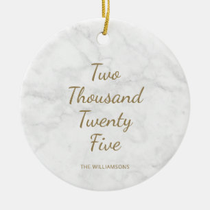Minimalist 2021 Modern Gray Marble Personalized  Ceramic Ornament