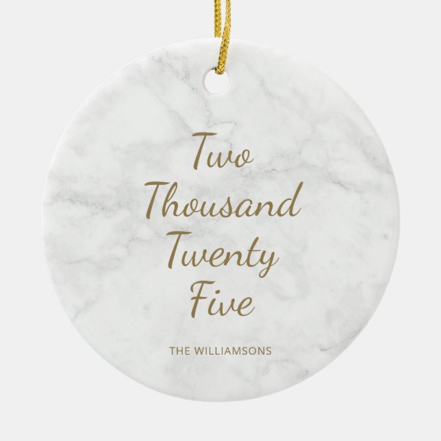 Minimalist 2021 Modern Gray Marble Personalized  Ceramic Ornament (Front)