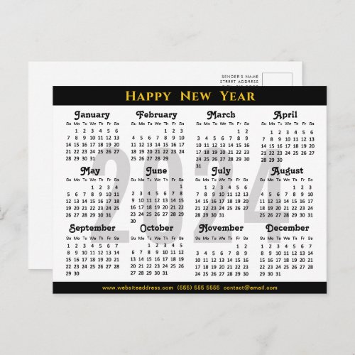 Minimalist 2024 Calendar Modern Black Corporate Holiday Postcard