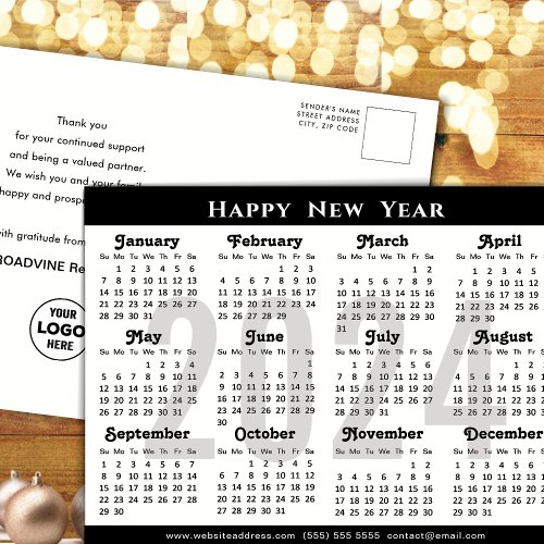 Minimalist 2024 Calendar Modern Black Corporate Holiday Postcard