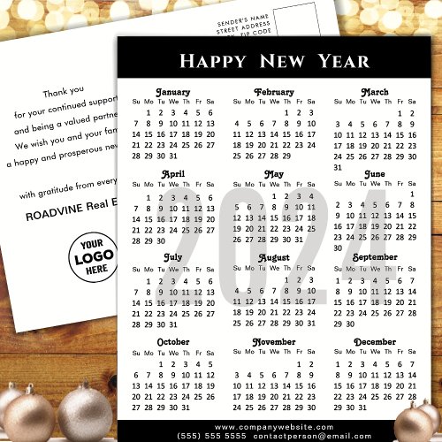 Minimalist 2024 Calendar Modern Black Corporate Holiday Postcard
