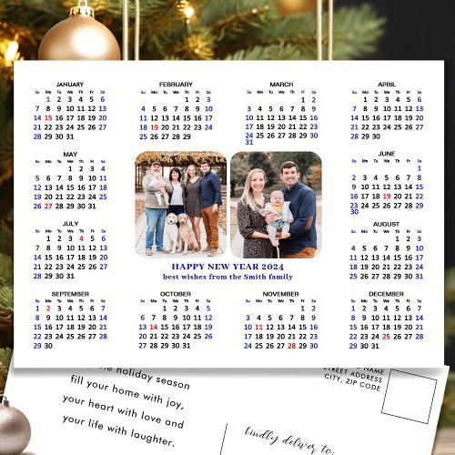 Minimalist 2024 Calendar Modern Family 2 Photo Holiday Postcard