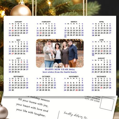 Minimalist 2024 Calendar Modern Family Photo Holiday Postcard