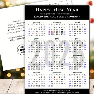 Minimalist 2026 Calendar Modern Black Corporate Holiday Postcard