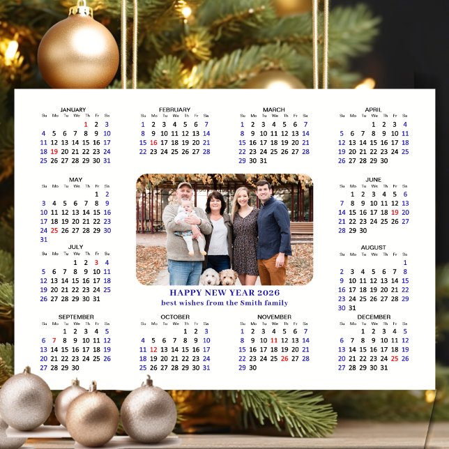 Minimalist 2026 Calendar Modern Family Photo Holiday Card (Creator Uploaded)