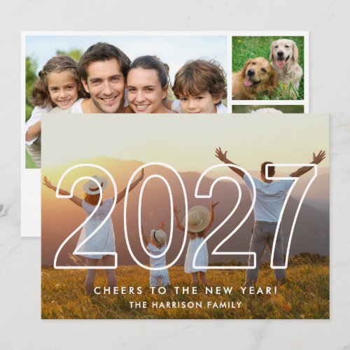 Minimalist 2027 New Year Photo Collage Holiday Card