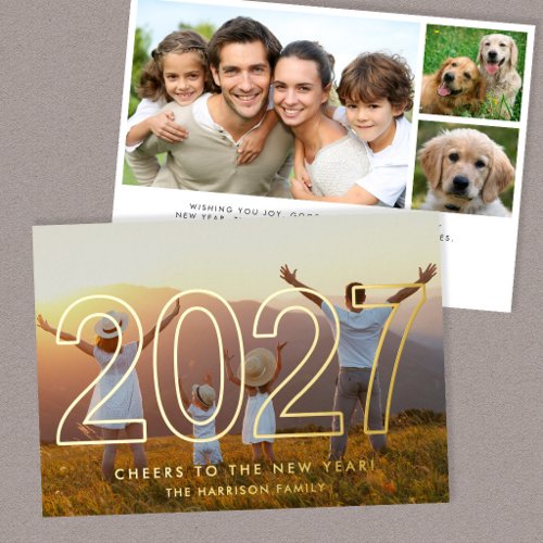 Minimalist 2027 New Year Photo Gold Foil Holiday Card