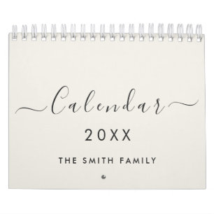 Minimalist 2027 Oatmeal Script Custom Family Name Calendar