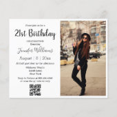 minimalist 21st birthday photo qr code invitation  (Front)