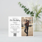 minimalist 21st birthday photo qr code invitation  (Standing Front)