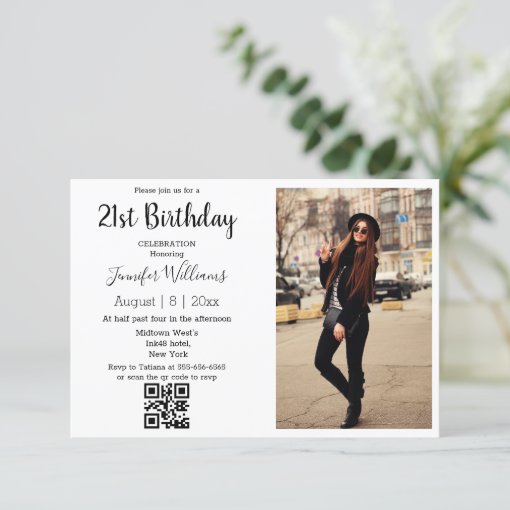 minimalist-21st-birthday-photo-qr-code-party-invitation-zazzle