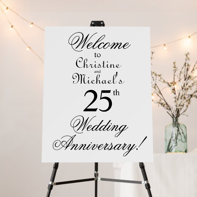 Minimalist 25th Wedding Anniversary Welcome Foam Board (In Situ (Stand))