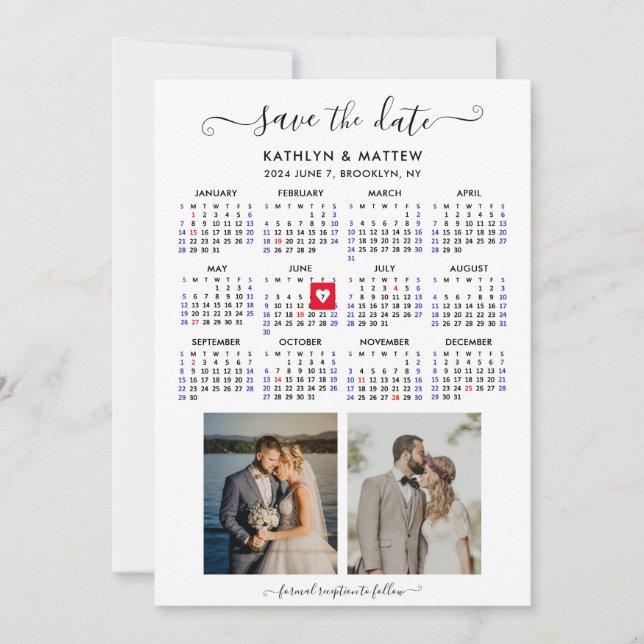Minimalist 2 Photo 2024 Calendar Save the Date (Front)