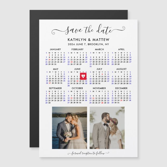 Minimalist 2 Photo 2024 Calendar Save the Date Magnetic Invitation (Front/Back)