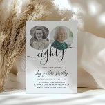 Minimalist 2 Photo 80th Birthday Party Invitation<br><div class="desc">Celebrate a lifetime of memories with this elegant, minimalist 80th birthday invitation. The design beautifully honors the guest of honor by showcasing two cherished photos—one from their past and one current favorite—creating a heartfelt, 'then and now' story. It's the perfect, sophisticated way to invite guests to a memorable milestone celebration....</div>