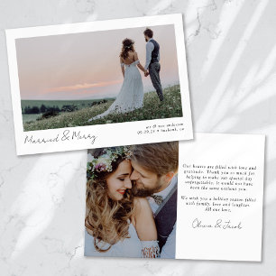 Minimalist 2 Photo Calligraphy Married & Merry Holiday Card