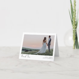 Minimalist 2 Photo Calligraphy Wedding Fodled Thank You Card