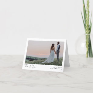 Minimalist 2 Photo Calligraphy Wedding Fodled Thank You Card