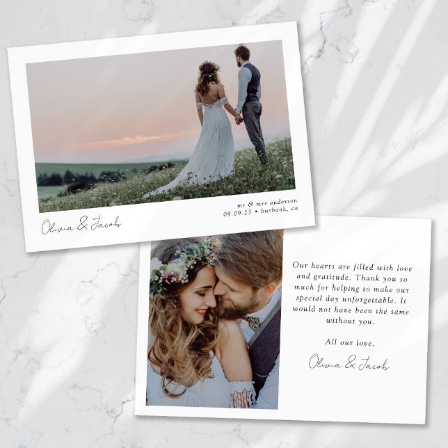 Minimalist 2 Photo Calligraphy Wedding Thank You Card (Creator Uploaded)