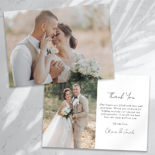 Minimalist 2 Photo Calligraphy Wedding Thank You Card