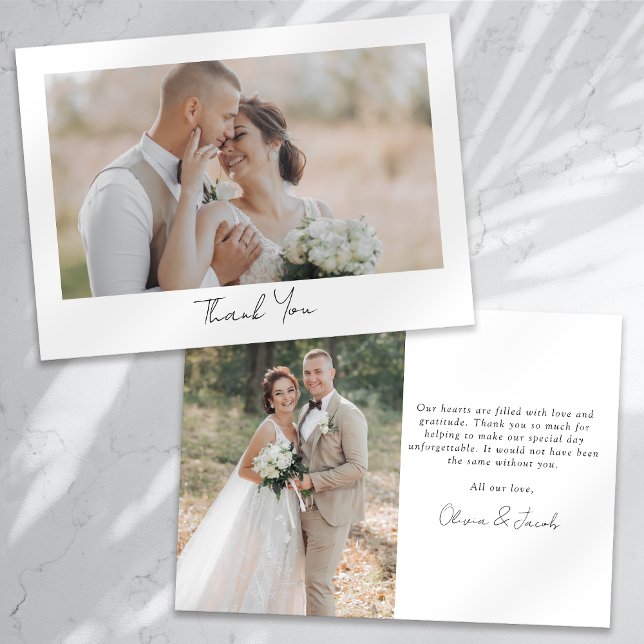 Minimalist 2 Photo Calligraphy Wedding  Thank You Card (Creator Uploaded)