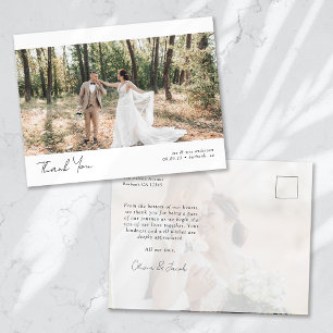 Minimalist 2 Photo Calligraphy Wedding Thank You Postcard