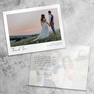 Minimalist 2 Photo Calligraphy Wedding Thank You Postcard