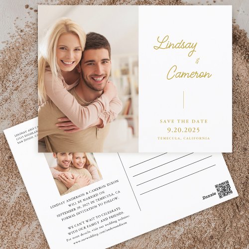 Minimalist 2 Photo Gold Script Save The Date