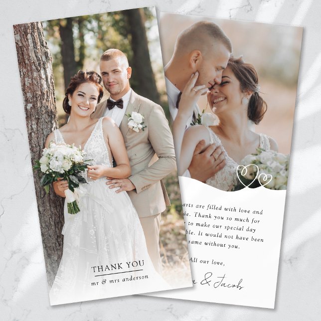 Minimalist 2 Photo Hearts Wedding Thank You Card (Creator Uploaded)