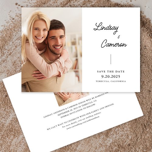 Minimalist 2 Photo Modern Script Save The Date