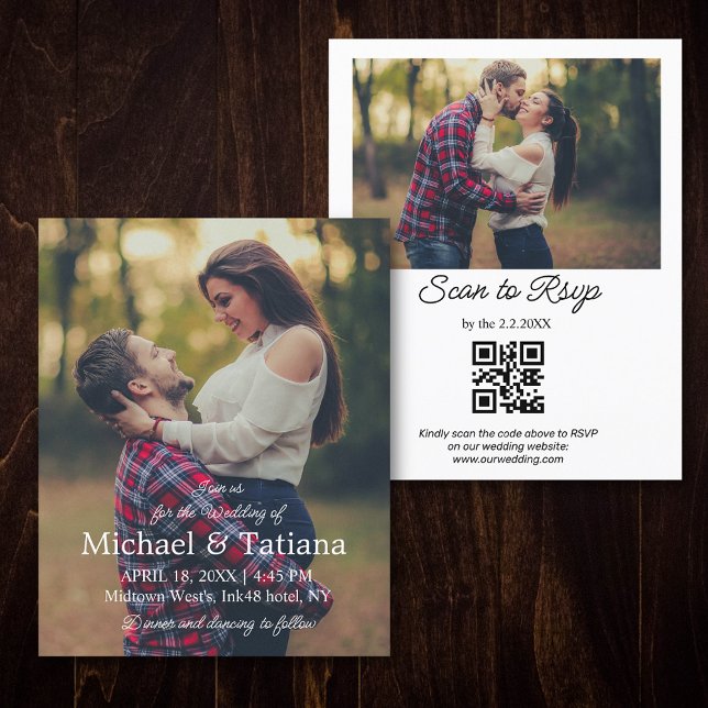 Minimalist 2 Photo QR Code RSVP Wedding Invitation (Creator Uploaded)