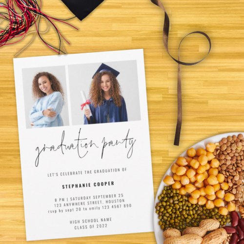 Minimalist 2 Photo Script 2022 Graduation Party Invitation