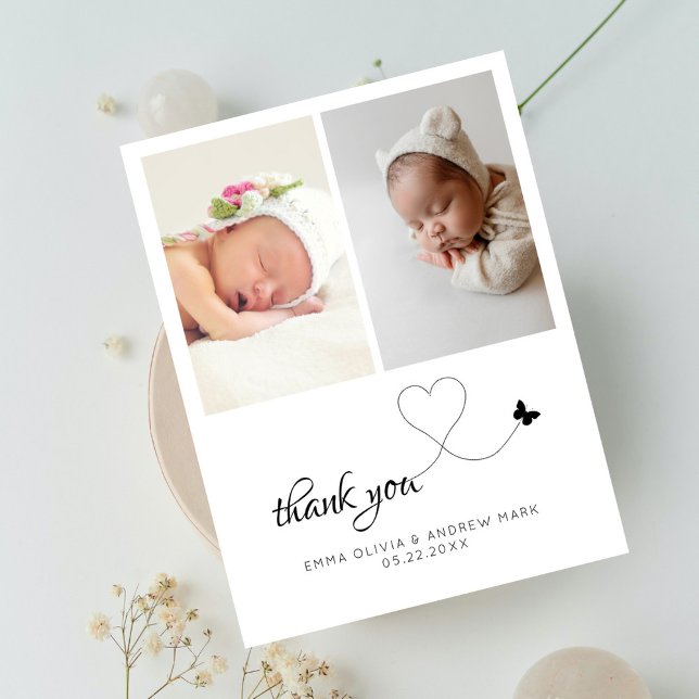 Minimalist 2 Photo Twins Baby Shower Thank You Postcard (Creator Uploaded)
