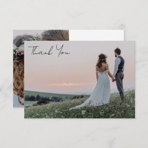 Minimalist 2 Photo Wedding Calligraphy Thank You Card