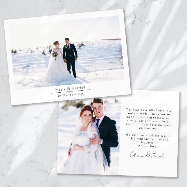 Minimalist 2 Photo Wedding Merry & Married Holiday Card (Creator Uploaded)