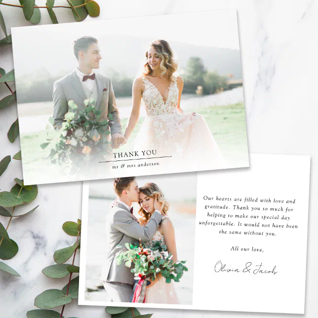 Minimalist 2 Photo Wedding Thank You Card | Zazzle