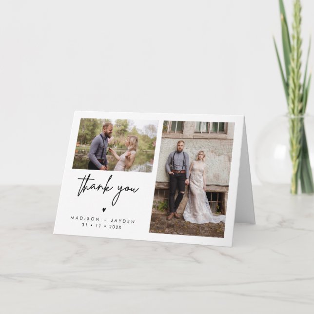 Minimalist 2 Photo Wedding Thank You Folding Card (Front)