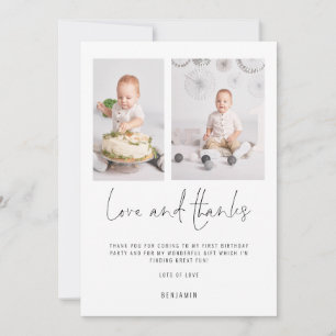 Minimalist 2 Photos 1st Birthday Love and Thanks Card