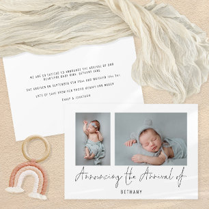Minimalist 2 Photos Announcing the Arrival Birth Announcement