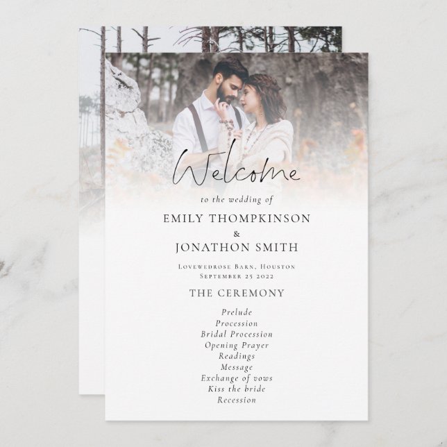 Minimalist 2 Photos Overlay Script Wedding Program (Front/Back)