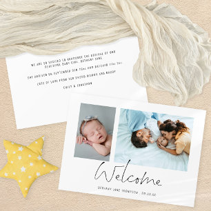 Minimalist 2 Photos Welcome Script Birth Announcement