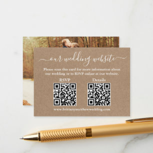 Minimalist 2 QR Photo Wedding RSVP Details Kraft Enclosure Card